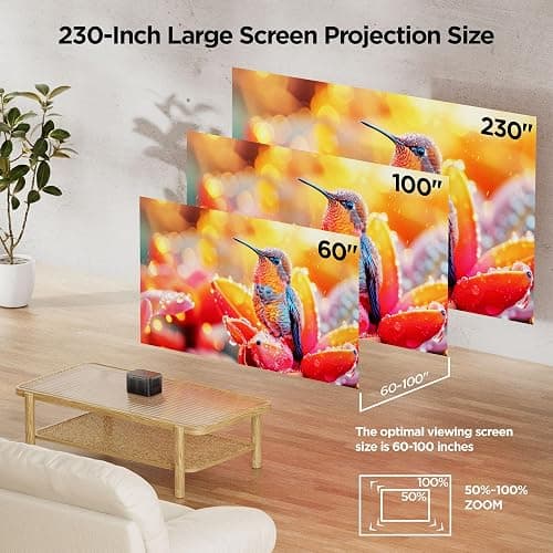 【Electric Focus】 Portable Mini Projector with 5G WiFi, Outdoor Bluetooth Movie Projector, 15000L, 230" Screen, Home Theater Projector for Phone/TV Stick/USB thumbnail 5