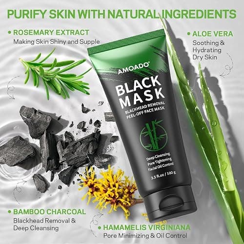 AMOADO Blackhead Remover Mask, Charcoal Peel Off Face Mask Kit, (100g) Deep Pore Cleans,Oil Control, Blackheads Removal Peel Off Black Mask for Men & Women – Includes Brush,Extractor Tool thumbnail 6