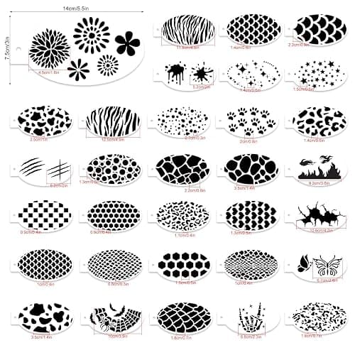 32 Pcs Halloween Face Painting Stencils 3"x5.5", Body Facial Painting Stencils, Reusable Mermaid Scale Leopard Cracks Claw Stencils Makeup Kit Face Tracing Stencils for Holiday Halloween Party thumbnail 3