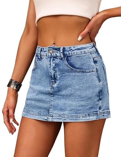 Denim Skort for Women High Waist Mini Denim Skirt Casual Stretch Women Jean Skirt with Pockets thumbnail 2
