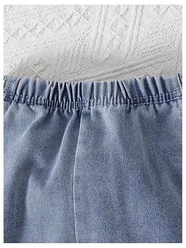 BEAUDRM Girl's 2 Piece Bow Print Outfits Cute Short Sleeve Crewneck T Shirts and Denim Pants Summer Clothing Sets - 12Y - White and Blue thumbnail 5