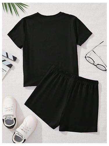 RoseSeek Girl's 2 Piece Outfits Cherry Bow Graphic Tee Shirt and Shorts Set Cute Summer Outfits thumbnail 4
