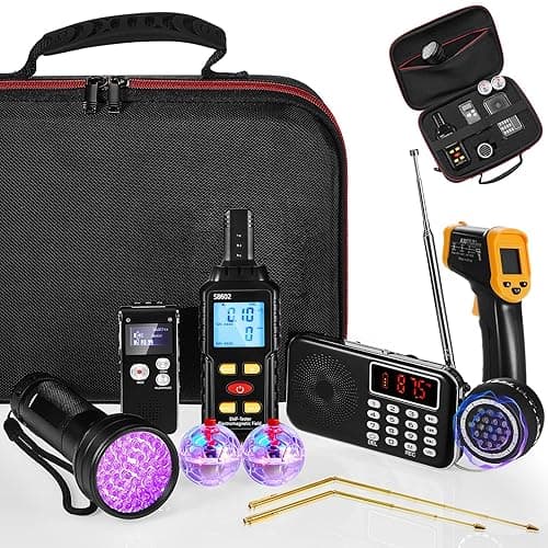 Dunzy 11 Pcs Ghost Hunting Equipment Kit Include Ghost Radio, Electromagnetic Paranormal Radiation Detector, Voice Recorder, UV Flashlight 2 LED Light up Cat Balls Etc(3 in 1 Emf Meter) - Image 1