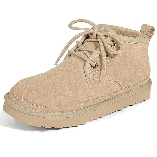 Litfun Fur Lined Ankle Boots for Women Genuine Suede Mini Booties Short Lace Up Snow Boots thumbnail 3