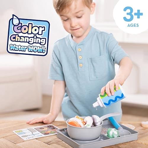 Melissa & Doug Simmer & Stir Stovetop Play Set with Water Wow!® Color Changing Play Food Preschool Toy Ages 3+ thumbnail 9