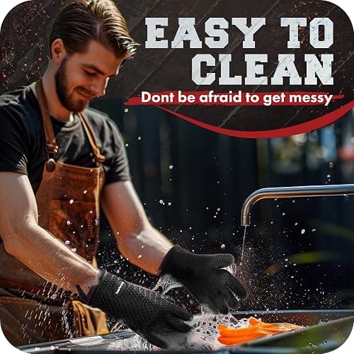 KITCHEN PERFECTION Silicone Smoker Oven Gloves -Extreme Heat Resistant BBQ Gloves -Handle Hot Food Right on Your Smoker Grill Fryer Pit|Waterproof Oven Mitts Grill Gloves |Superior Value Set+3 Bonuses thumbnail 6