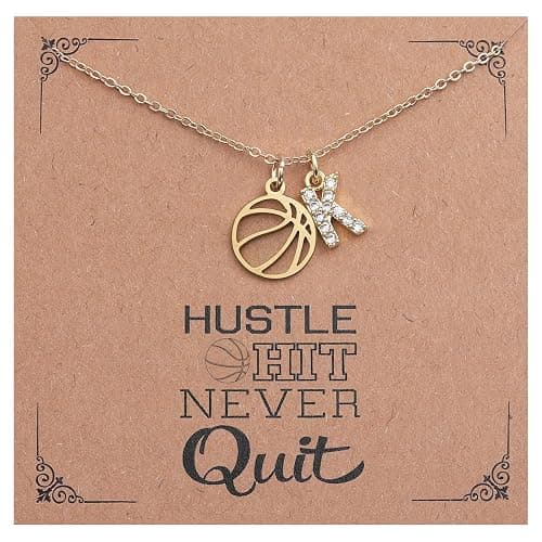 Drogomen Basketball Necklace for Women Girls Personalized Basketball Pendant Necklace with Initial A-Z Letters Christmas Graduation Birthday Gifts for Team Players Lovers - Image 1