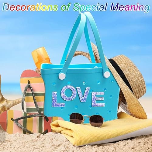 HLUWA Letter Charms for Bogg and Simply Southern Bags - Alphabet Purple Star Sequin Lettering Accessories - Insert Decorative Letters for Handbag Beach Tote thumbnail 2
