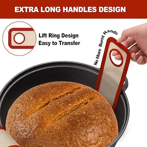 Silicone Bread Sling Dutch Oven - Best Japan Silicone Non-Stick & Easy Clean Reusable Baking Mat With Extra Long Handles, Baking Sheet Liner, 2 Brown Set for Transferable Dough thumbnail 4