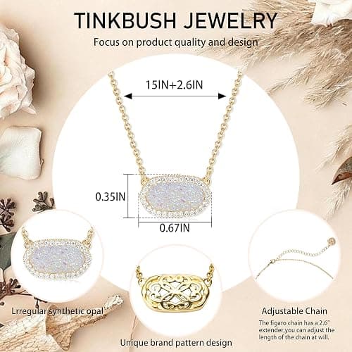 Tinkbush Pendant Necklace for Women,Simple and Elegant,Adjustable Chain,14K Gold Plated with 1 Delicate Cluster Stone,Gift Bag and Jewelry Box,Christmas Birthday Party Gift For Women thumbnail 2