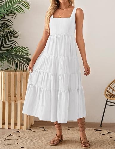 ZESICA Women's Summer Sleeveless Dress Casual Backless Loose Flowy Tiered Sundress Beach Cover up Tank Dresses thumbnail 6