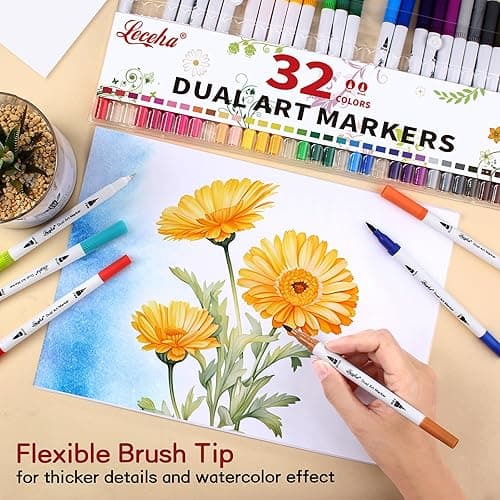 Leceha Dual Tip Art Markers Pens for Kids Adult Coloring Books Artist Fine and Brush Tip Colored Pens Water-color Pens for Journaling Note Taking Writing Planning Art Project thumbnail 6