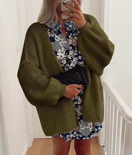 PRETTYGARDEN Womens Oversized Cardigan Sweaters 2026 Fall Long Lantern Sleeve Knit Open Front Lightweight Sweater thumbnail 5