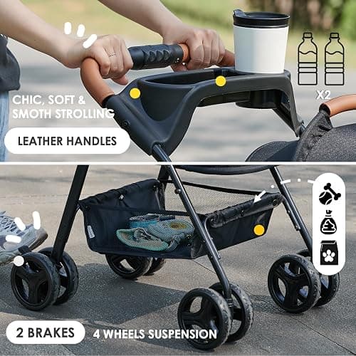 Zoosky 3 in 1 Pet Stroller with Removable Carrier, Folding Stroller for Small/Medium Dogs and Cats, Waterproof, All-Terrain, with Sun Shades, Car Seat thumbnail 6