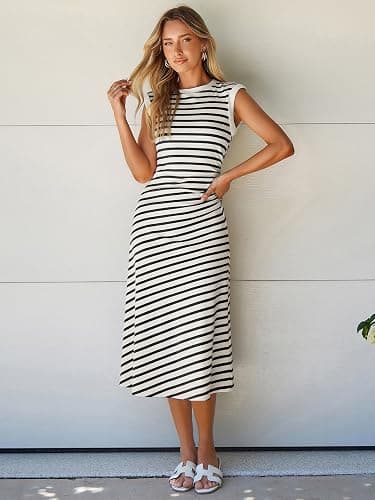 Glamaker Women Summer Tshirt Midi Dress Soft A Line Cap Sleeve Casual Sun Dress for Work Beach Vacation thumbnail 3