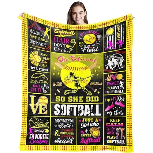 Softball Blanket Gift for Girls, Softball Accessories Party Decorations Bedroom Decor Soft Flannel Throw Blanket 50"x40" - Image 1