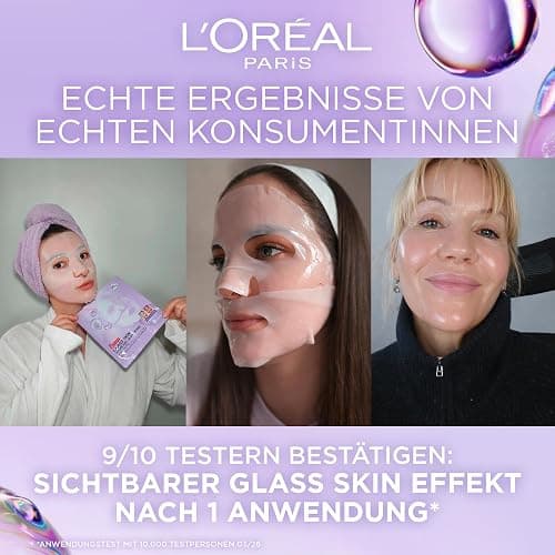 L'Oréal Paris Glass Skin Hydrogel 4er Maskenbox, für aufgepolsterte & glowy Haut, feuchtigkeitsspendend & glättend, [mit Hyaluronsäure], Revitalift Filler, Vorteilsset, 100g thumbnail 7