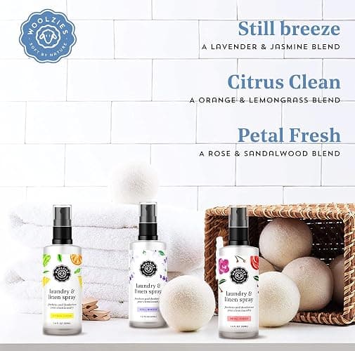Woolzies Laundry Essential Oil Linen Spray Set | Use with Wool Dryer Balls, Face, & Body, Natural Room Mist | Includes Petal Fresh, Still Breeze, Citrus Clean 50 ML thumbnail 6