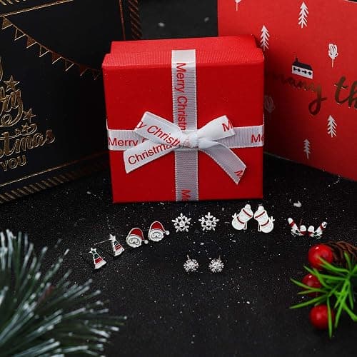 Fiasaso Christmas Earrings 3 Pairs 925 Sterling Silver Christmas Stud Earrings for Women Hypoallergenic Snowman Santa Claus Christmas Tree Snowflake Earrings Christmas Thanksgiving Jewelry Gift thumbnail 7