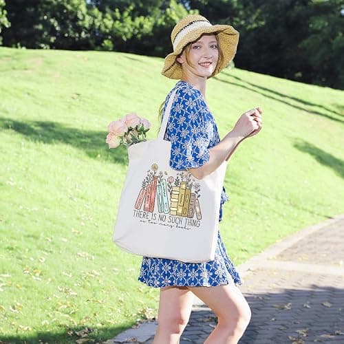 LEADO Cute Canvas Tote Bag with Pocket, Book Lovers Gifts - Mothers Day, Birthday, Book Club Gifts for Book Lovers Women - Reading Accessories, Librarian, Bookish, Readers, Teacher, Library Present thumbnail 3