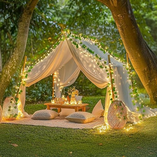 JMEXSUSS 33Ft Vines with Lights Battery Operated, 100 LED Ivy Vines with Fairy Lights Leaf with Remote for Bedroom Wall Room Wedding Birthday Party Decoration(Warm White) - IVY-Battery thumbnail 5
