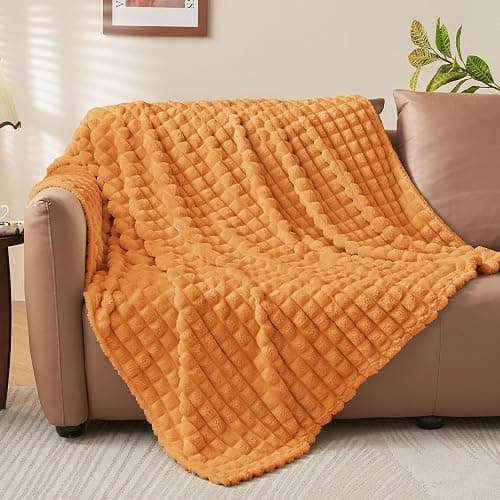 BEDELITE Burt Orange Fall Throw Blanket for Couch, Gifts for Women, 50"x60" | Cute Checked Soft Warm Fluffy Blanket for Bed Sofa, Lightweight Plush Cozy Fuzzy Blanket for Room Fall Decor, All Season Use thumbnail 2