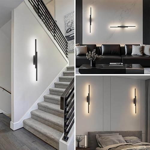 Aipsun Black Wall Sconces Set of Two Battery Operated Wall Sconces 3000K-6000K Dimmable LED Wireless Wall Lights for Living Room,Bedroom,10,000mAh,23.6Inch (2 Pack) thumbnail 8