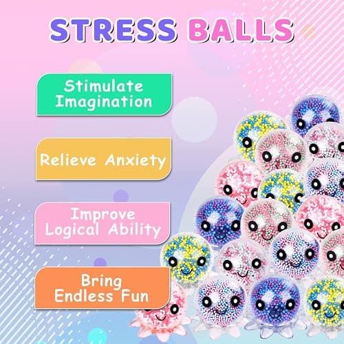 VESPRO 12 Pack Fidget Stress Balls for Adults, Cute Octopus Stress Relief Sensory Stress Ball, Bulk Squishy Squeeze Ball Toys Set for Classroom Prizes and Birthday Party Favors thumbnail 3