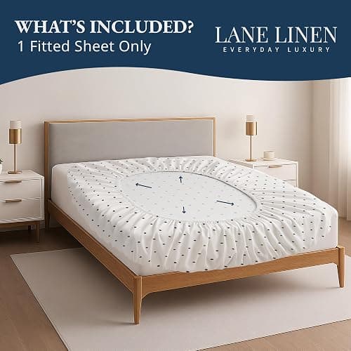 Lane Linen 100% Organic Cotton Queen Size Fitted Sheet Only (60"x80") - Super Soft 100% Cotton Queen Fitted Sheet - Lightweight & Durable Cotton Bed Sheet - Black Polka Dot thumbnail 6