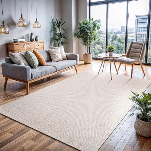CAMILSON Easy Jute Rug 6x9, Indoor Outdoor Off-White Farmhouse Area Rugs for Living Room Patio and Kitchen Rug, Solid Woven Design, Easy-Cleaning, Washable Outside Carpet Alfombras (6 x 9) - Image 1