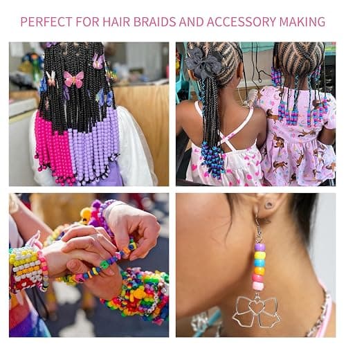 1000+pcs Glitter Pony Beads Bulk, Acrylic 9mm Large Plastic Bead for Bracelets Big Hole Hair Braids Crafts DIY Projects thumbnail 6