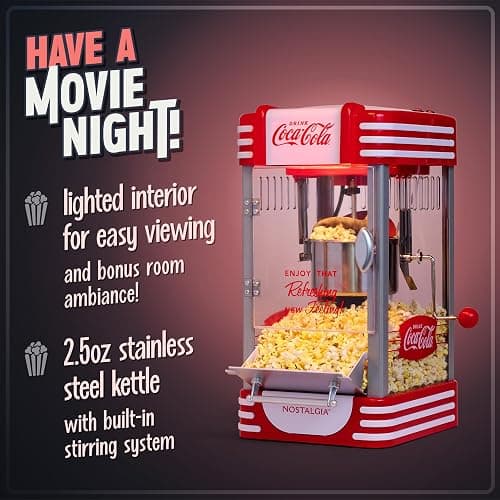 Nostalgia Coca-Cola Popcorn Maker Machine - Professional Tabletop With 2.5 Oz Kettle Makes Up to 10 Cups - Vintage Popcorn Machine Movie Theater Style - Coke Red - Tabletop - Coke Red thumbnail 4