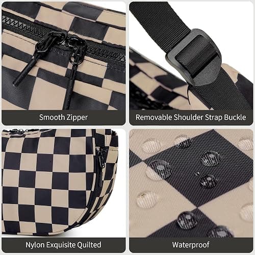 FODOKO Crescent Shoulder Bag for Women Checkered Purse Small Cute Clutch Hobo Handbags Nylon Quilted thumbnail 5