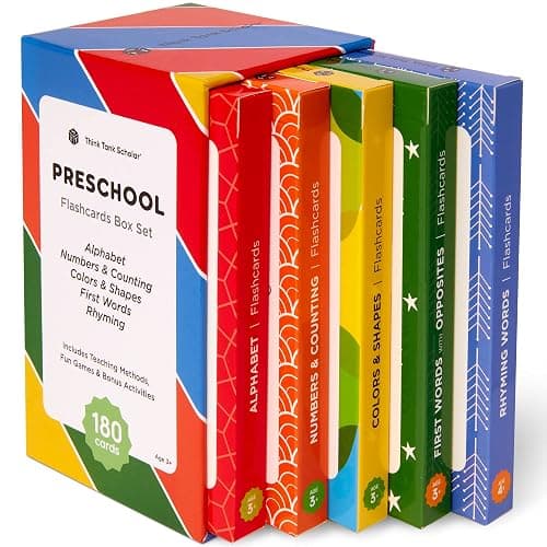 Award-Winning Flash Cards for Preschool & Kindergarten – 5-Deck Set, 180 Jumbo Cards – Learn Alphabet, Numbers, Colors, Shapes, First Words, Opposites & Rhyming – for Kids Ages 2–5 - Image 1