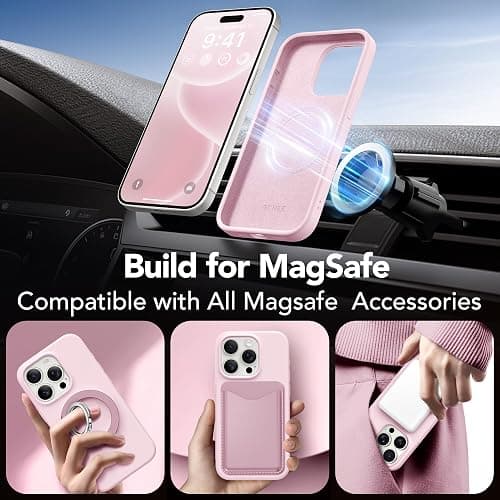 GONEZ Magnetic for iPhone 15 Pro Case, Compatible with MagSafe, [Screen Protector + Camera Lens Protector], Silicone Shockproof Anti-Scratch Protective Phone Case 6.1 inch, Chalk Pink thumbnail 4