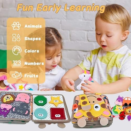 Cobelae Montessori Busy Book for Toddlers 1-3, Toddler Busy Board Felt Quiet Book, Baby Preschool Learning Activity Books Airplane Travel Toys for Kids Ages 1+ Year Old Boys Girls Gifts thumbnail 6