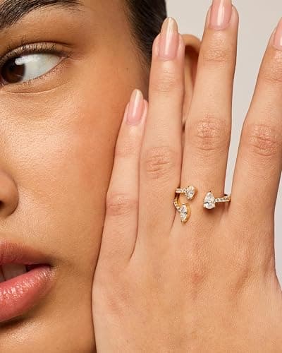 PAVOI 14K Gold Plated Cubic Zirconia Bypass Open Band Stackable Ring for Women | CZ Statement Eternity Rings thumbnail 2