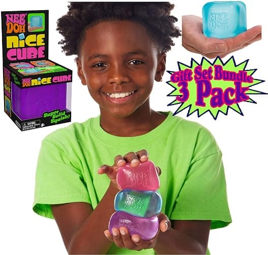 Nice Cube Translucent NeeDoh...Groovy Glob! Squishy, Squeezy, Popping, Stretchy Stress Fidget Cubes Complete Gift Set Party Bundle with Storage Bag - 3 Pack (Purple, Pink & Blue) thumbnail 4