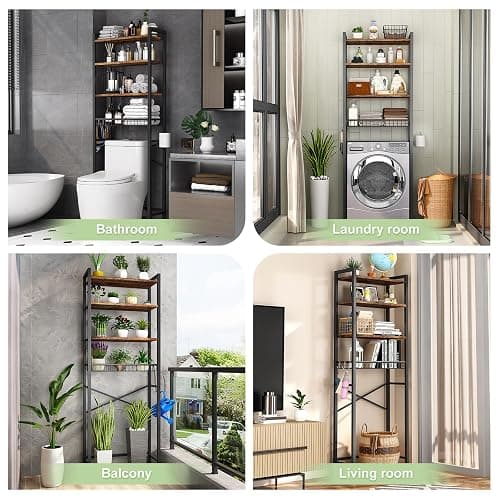 Kalrin Over-The-Toilet Storage Rack, 4-Tier Bathroom Organizer Shelf Over Toilet with Adjustable Shelf and Basket, Freestanding Space Saver Bathroom Shelves Above Toilet for Room (Vintage Brown) thumbnail 3