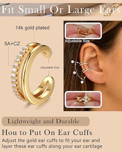 YADOCA 5Pcs Ear Cuff Gold/Silber Ohrmanschette Ohrringe Ohne Ohrloch Earcuffs Helix Knorpel Clip auf Wickelohrring Fake Pircings Ear Cuffs Ohrklemme thumbnail 7