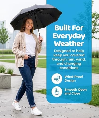 Rain-Mate Windproof Compact Umbrellas for Rain - Strong Reinforced Fiberglass Rib Design & Auto Open & Close - Portable Folding Travel Umbrella - Lightweight & Packable for Women & Men, Easy Collapse thumbnail 2
