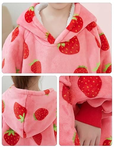 KFUBUO Wearable Blanket Hoodie for Kids Sherpa Patterns Oversized Sweatshirt Blanket With Pocket 6-10 Year Old Girl Cute Hoodies Gift Strawberry thumbnail 5