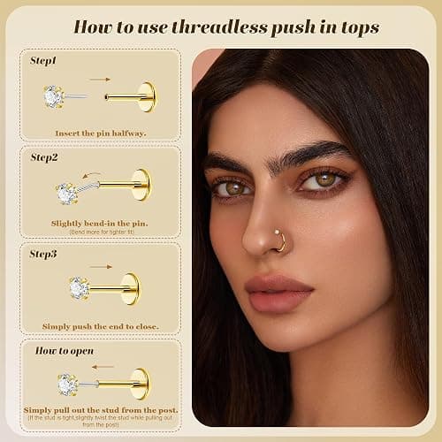 REVOLIA 12Pcs 20G Nose Ring Set 316L Stainless Steel Nose Rings Hoop for Women CZ L Shaped Studs Dangle Heart Butterfly Screw Nose Studs Cute Threadless Flat Back Nose Piercings Jewelry thumbnail 6