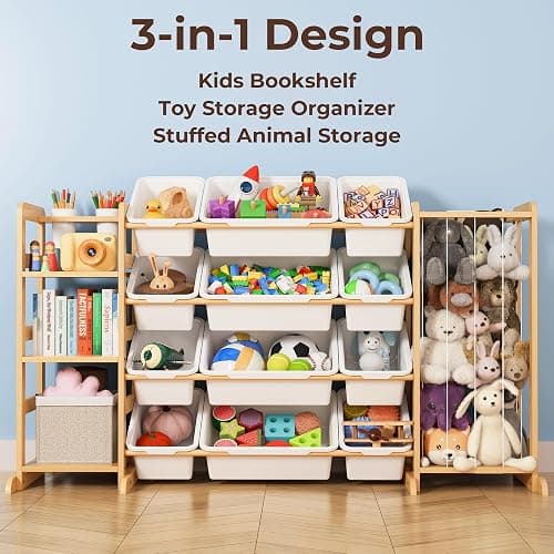 Toy Storage Organizer with Bookshelf and Stuffed Animal Storage - Kids Playroom Organization with Shelves and 12 Toy Bins - Toddler Living Room Toy Box for Lego - Nursery Bedroom Decor Essentials thumbnail 5