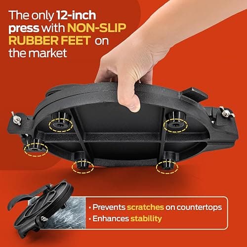 SIRCLES Tortilla Press 12 Inch Cast Iron - Extra Large, Heavy Duty 12 Inch Tortilla Press - Ebook Tortilla recipes - 5 Non-Slip Rubber Feet - Pre-Seasoned - Prensa Para Tortillas De 12 Pulgadas Grande thumbnail 4