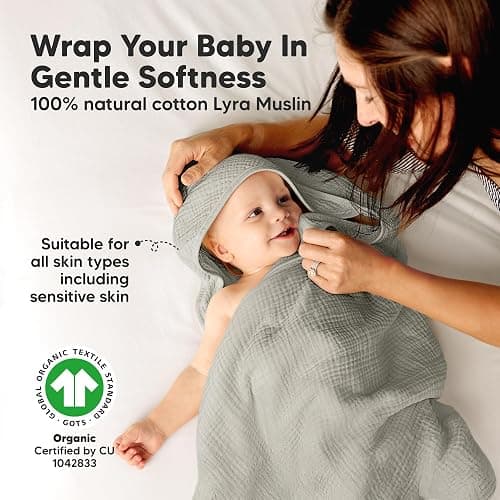 KeaBabies Muslin Hooded Baby Towels for Newborn Girls, Boys - 2-Pack, 30x30 Organic Cotton Baby Bath Towels Hooded, Soft Absorbent, Toddlers, Kids, Infant, Newborn Bath Essentials (Graphite, Petite) thumbnail 2