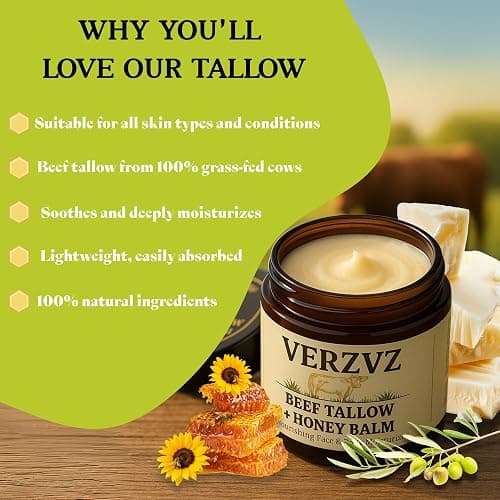 Beef Tallow for Skin and Face – Tallow and Honey Balm Moisturizer, 100% Grass-Fed Beef Tallow with Raw Organic Honey, Beeswax, Olive Oil & Vitamin E – Deep Hydration – Proudly Made in USA – 2oz thumbnail 4