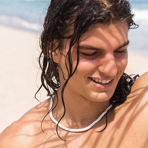 Puka Shell Necklace, White Beaded Seashell Necklaces for Women, Round Sea Shell Bead Choker for Men, Hawaiian Beach Surfer Jewelry Chokers thumbnail 2