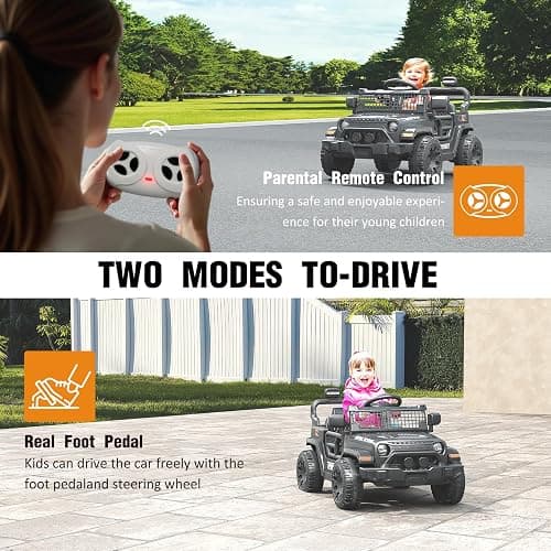 TRINEAR 12V Ride on Car with Parent Remote Control, Toddler Electric Car with Spring Suspension, LED Lights & Music Player - Safe Battery Toy for Kids, Christmas & Birthday Gift, Black thumbnail 4