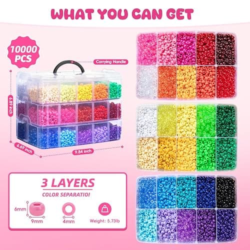 Simetufy 10000Pcs Pony Beads Bulk, 30 Colors Rainbow Kandi Beads for Hair Braiding Bracelet Making Kandi Jewelry Key Chains DIY Crafts Gifts Gifts (5.73lb, Stack Box) thumbnail 3
